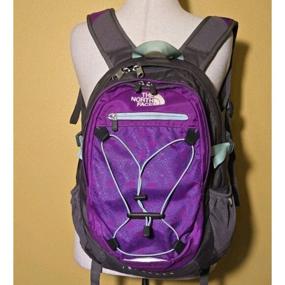 The North Face Isabella Backpack Purple Pink Green Gray Logo Camping Hiking Out - Picture 1 of 16